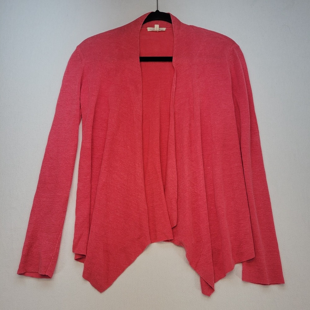 Eileen Fisher Cardigan Womens Small Coral 100% Organic Linen Open Front